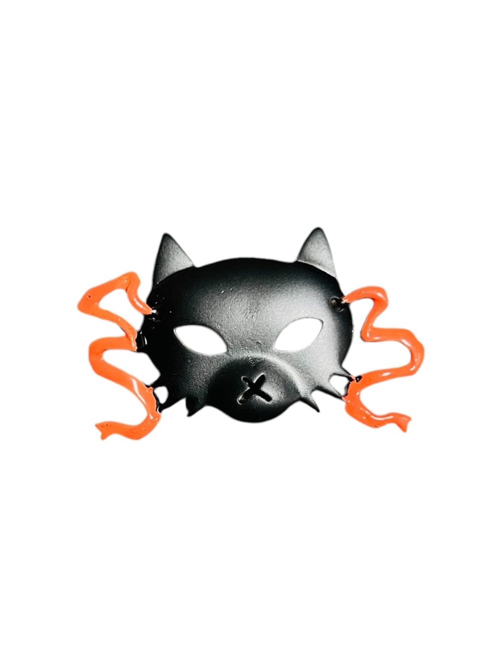 Vintage JJ Jonette Black Cat Mask Brooch – Pewter & Enamel Halloween Pin